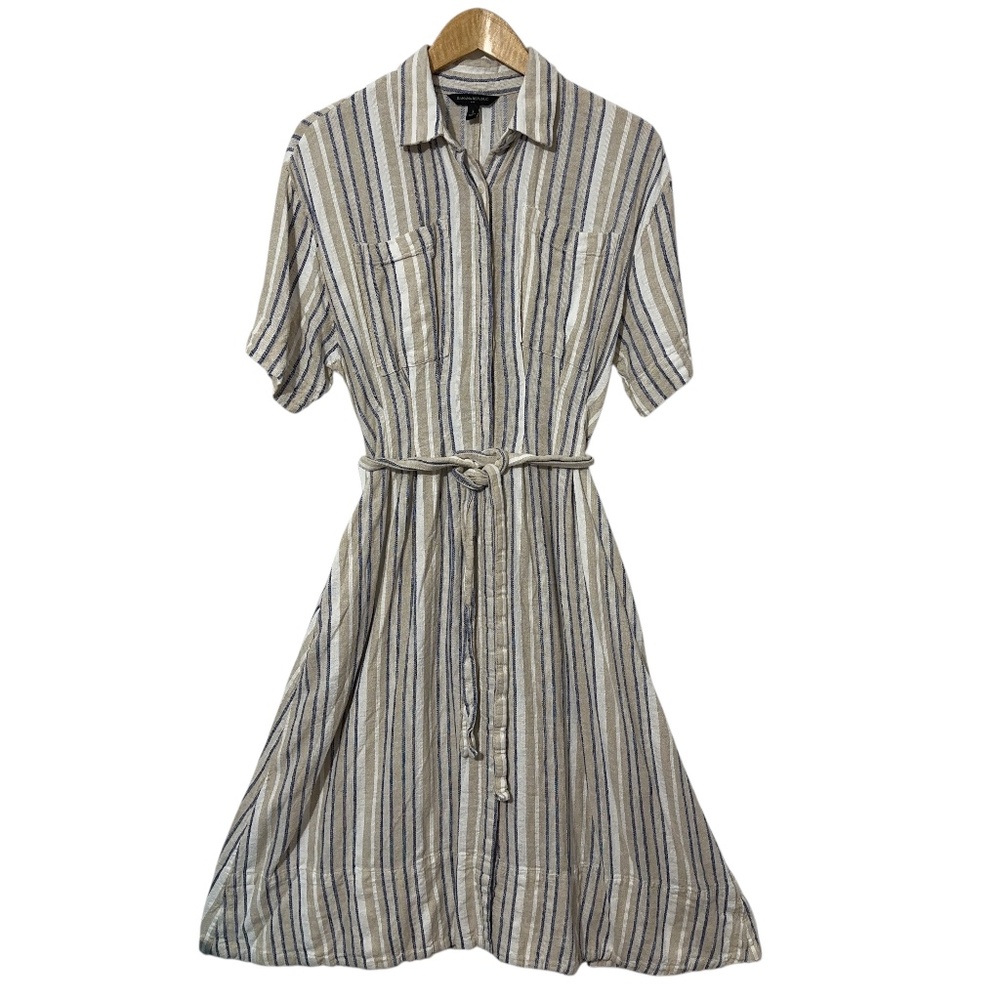 Banana Republic Linen Blend Striped Shirt Dress Womens Sm Pockets Button Up